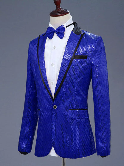 Men's Full Size Sequin One Button Long Sleeve Blazer Plus Size