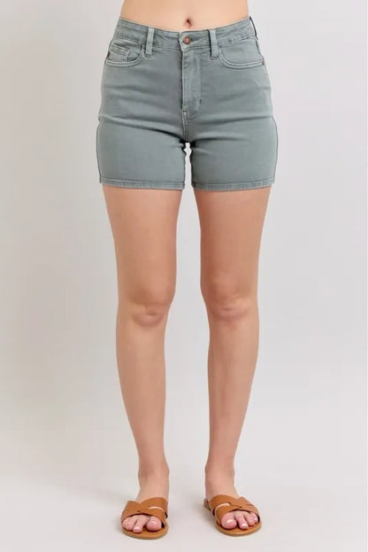 Judy Blue Full Size Hw Garment Dyed & Back Pkt Embroidery Shorts Plus Size