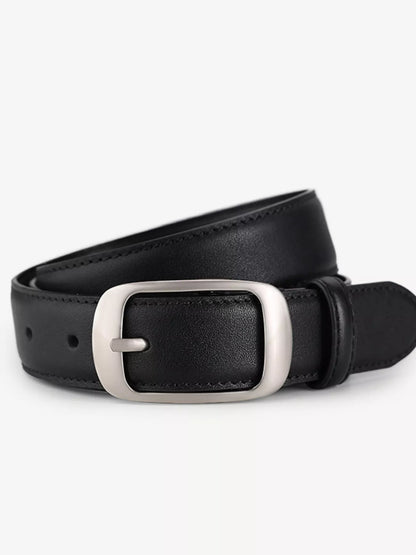 Classic Leather Belt with Silver Buckle