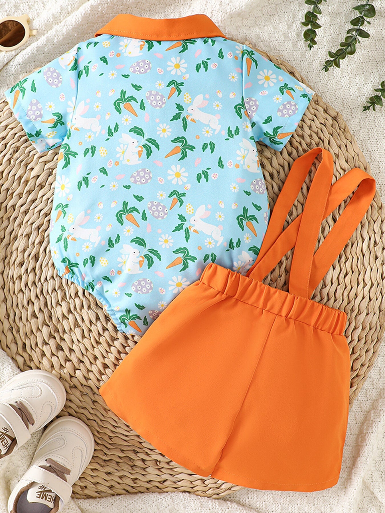 Children's Bunny Print Bodysuit & Suspender Shorts Set