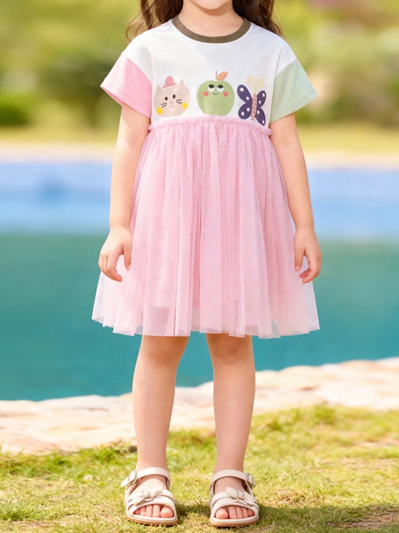 Children's Cartoon Short Sleeve Tulle Dress