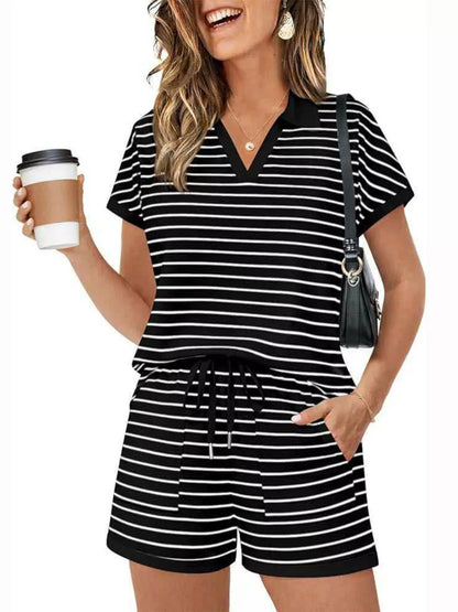 Striped Short Sleeve Polo and Shorts Set