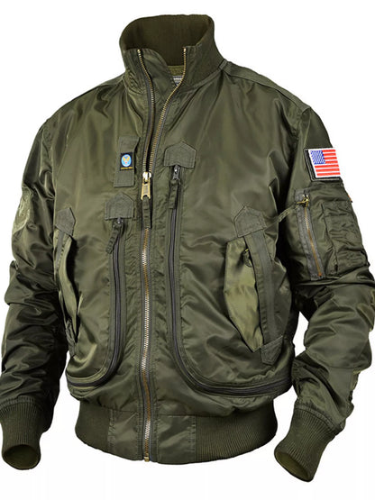 Men's Plus Size Zip Up Bomber Jacket with Multiple Pockets