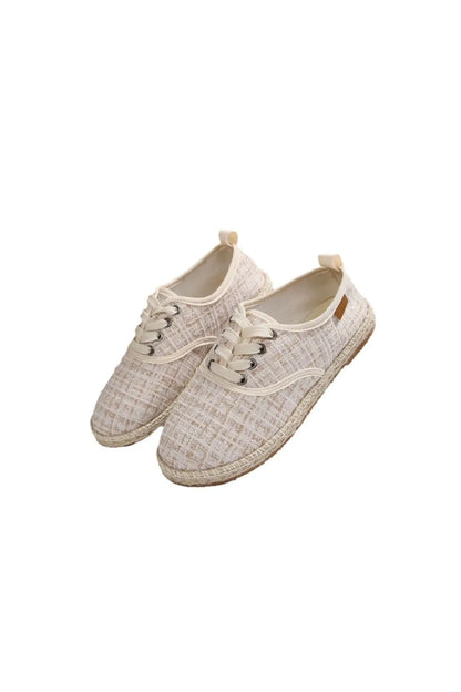 Lace Up Round Toe Flats Tweed Sneakers