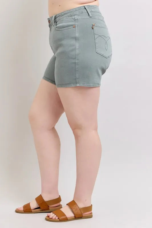 Judy Blue Full Size Hw Garment Dyed & Back Pkt Embroidery Shorts Plus Size
