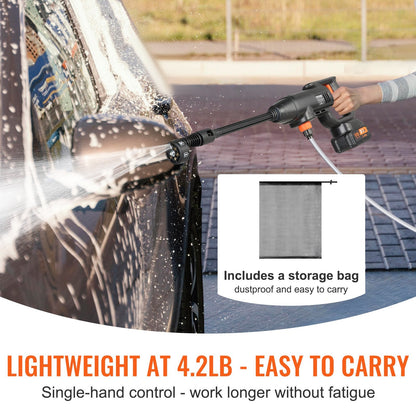 VEVOR Cordless Pressure Washer, 580-PSI 1.1 GPM Portable Power Cleaner, Handheld High-Pressure Car Washer Gun With 4.0Ah Battery, Charger, 6-in-1 Nozzle, For Home Floor Cleaning & Watering