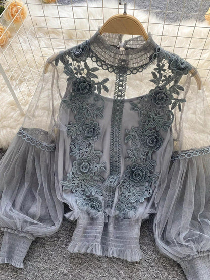 Floral Lace Blouse & Cami Set