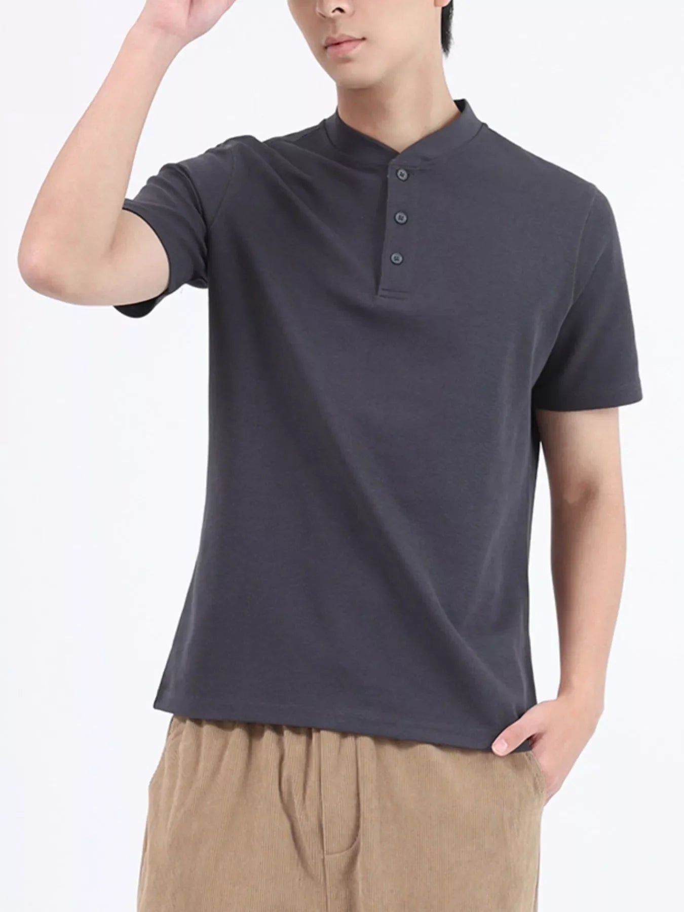 Men's Plus Size Casual Button Detail Short Sleeve T-Shirt