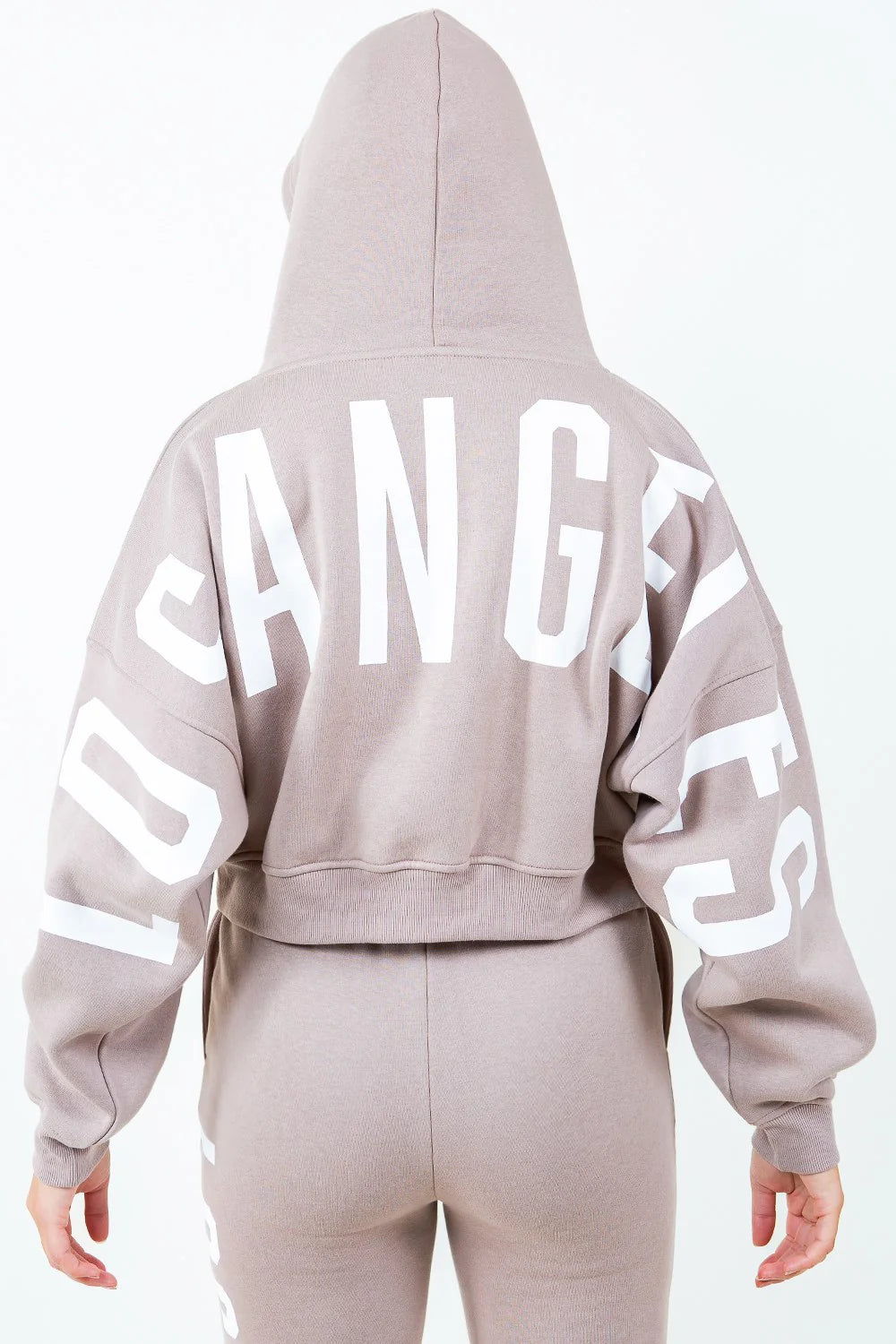 American Bazi Letter Graphic Long Sleeve Drawstring Cropped Hoodie