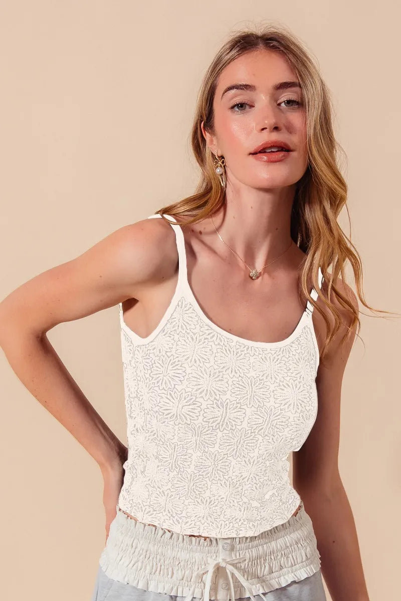 SO ME Two Tone Floral Seamless Tank Top