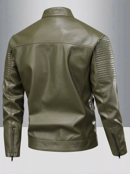 Men's Full Size Zip Up Leather Motorcycle Jacket Plus Size