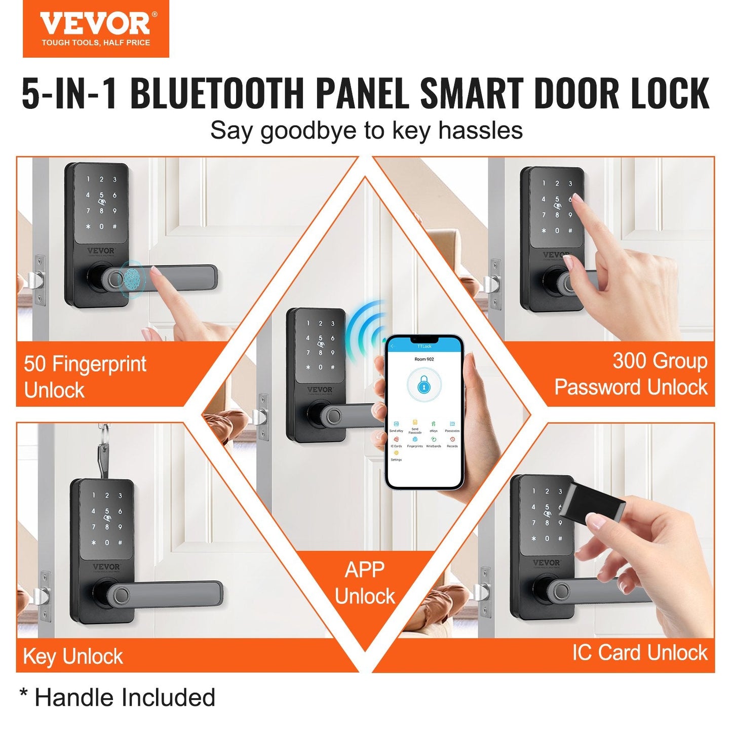 Smart Lock, 5-in-1 Smart Door Knob, Fingerprint Deadbolt With App Control, Bluetooth Smart Lock, Keyless Entry Door Lock With Handle, Biometric Door Lock, Keypad Digital Door Lock For Front Door