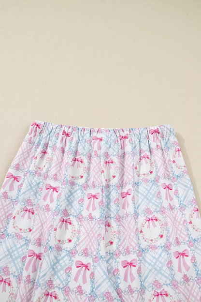 Wreath Pattern Christmas Tied Front Long Sleeve 2pcs Pajama Set