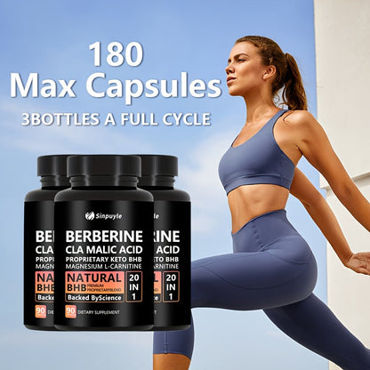 Berberine 20 In 1 Keto BHB Supplement - CLA, Malic Acid & L-Carnitine For Metabolism & Energy Support, 90 Capsules