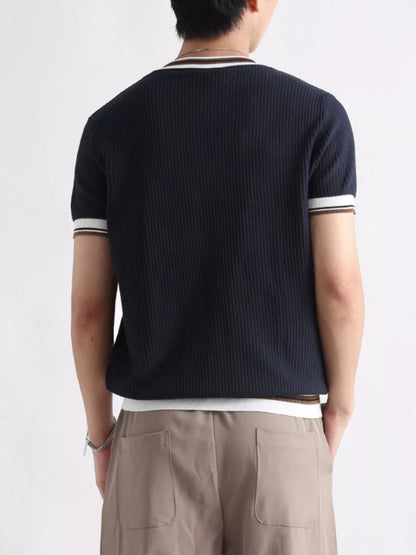Men's Plus Size Contrast Trim Shorts Sleeve T-Shirt