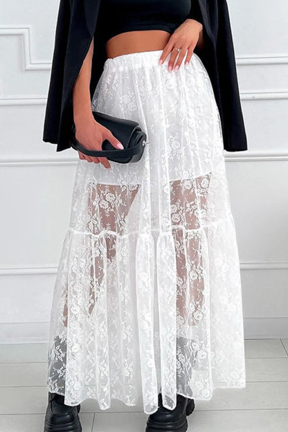 Lace Elastic Waist Maxi Skirt