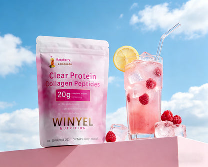 WINYEL Nutrition Clear Protein Collagen Peptides, Raspberry Lemonade, 20g Protein, Zero Sugar, Grass-Fed Whey, 250g