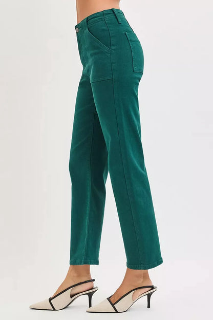 RISEN High Rise Ankle Flare Patch Pocket Jeans