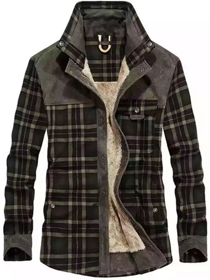 Men's Full Size Plaid Fleece Lined Snap Down Jacket Plus Size