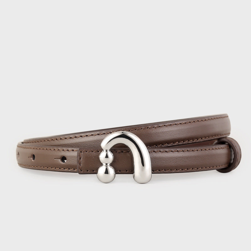 Silver Buckle Skinny Leather Belt