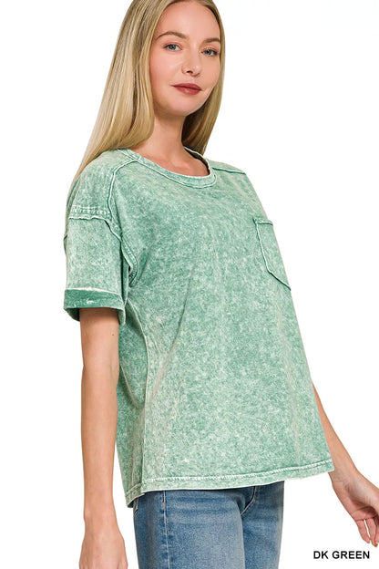 Zenana Halo Snow Washed Exposed Seam Top & Shorts Set