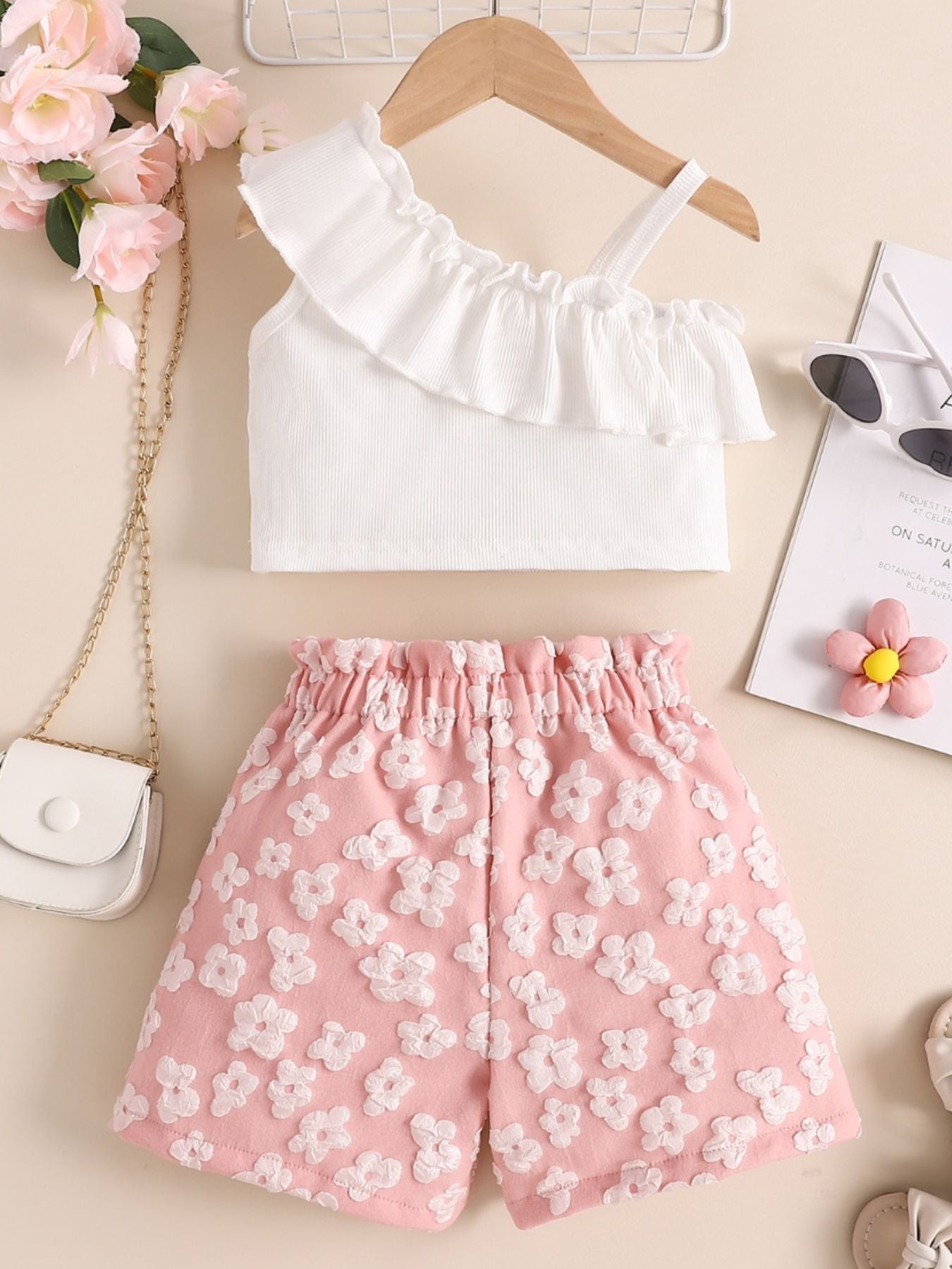 Children's Asymmetrical Neck Top and Shorts Set