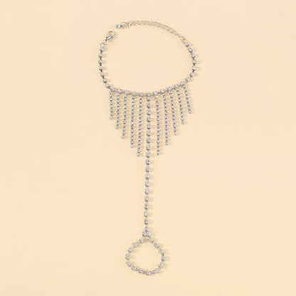 Rhinestone Fringe Hand Chain Bracelet