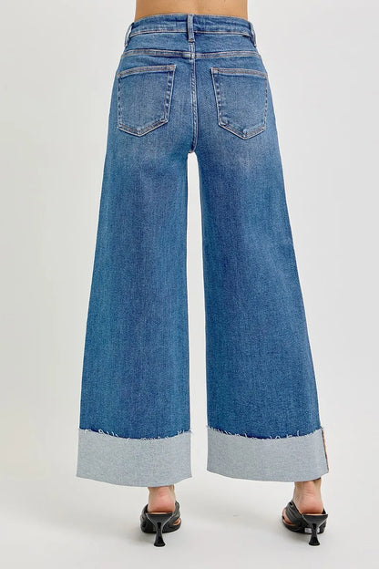 RISEN Full Size Tummy Control High Rise Crop Wide Cuffed Jeans Plus Size