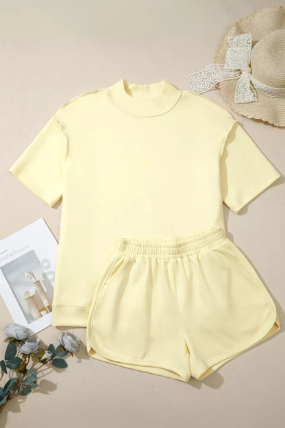 Relaxed Fit Mock Neck Top & Shorts Set