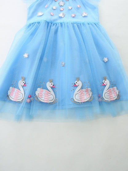 Children's Swan Embroidered Tulle Dress