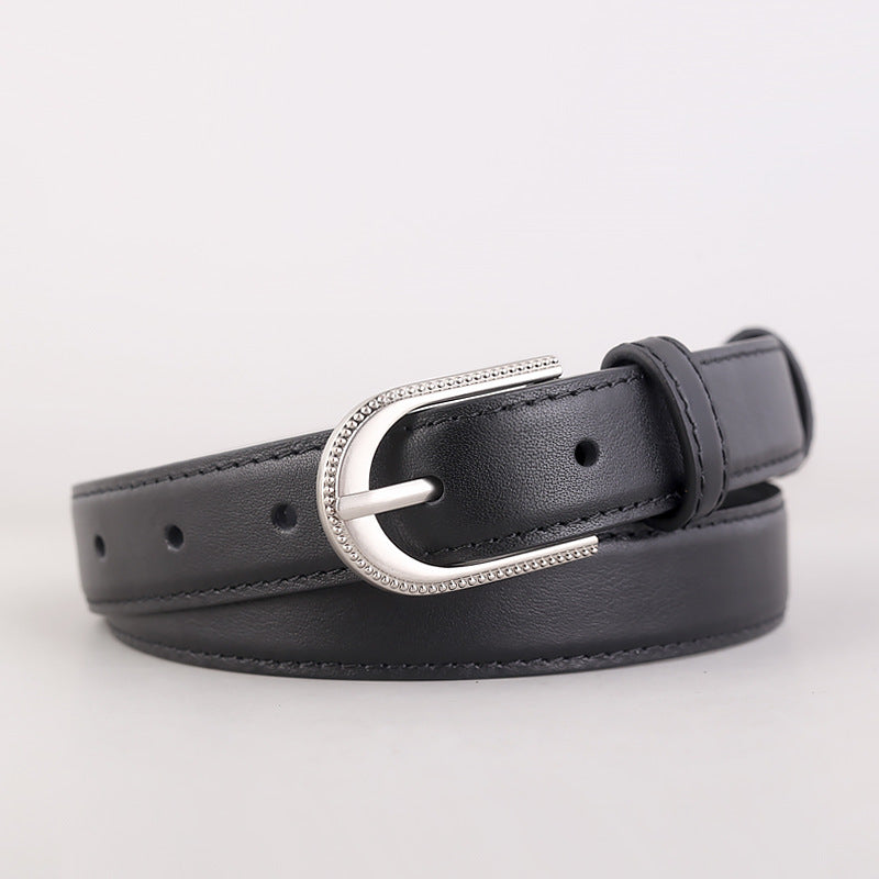 Leather Belt with Rhinestone Buckle