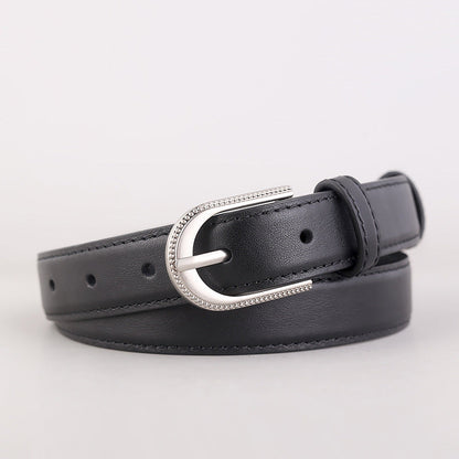 Leather Belt with Rhinestone Buckle