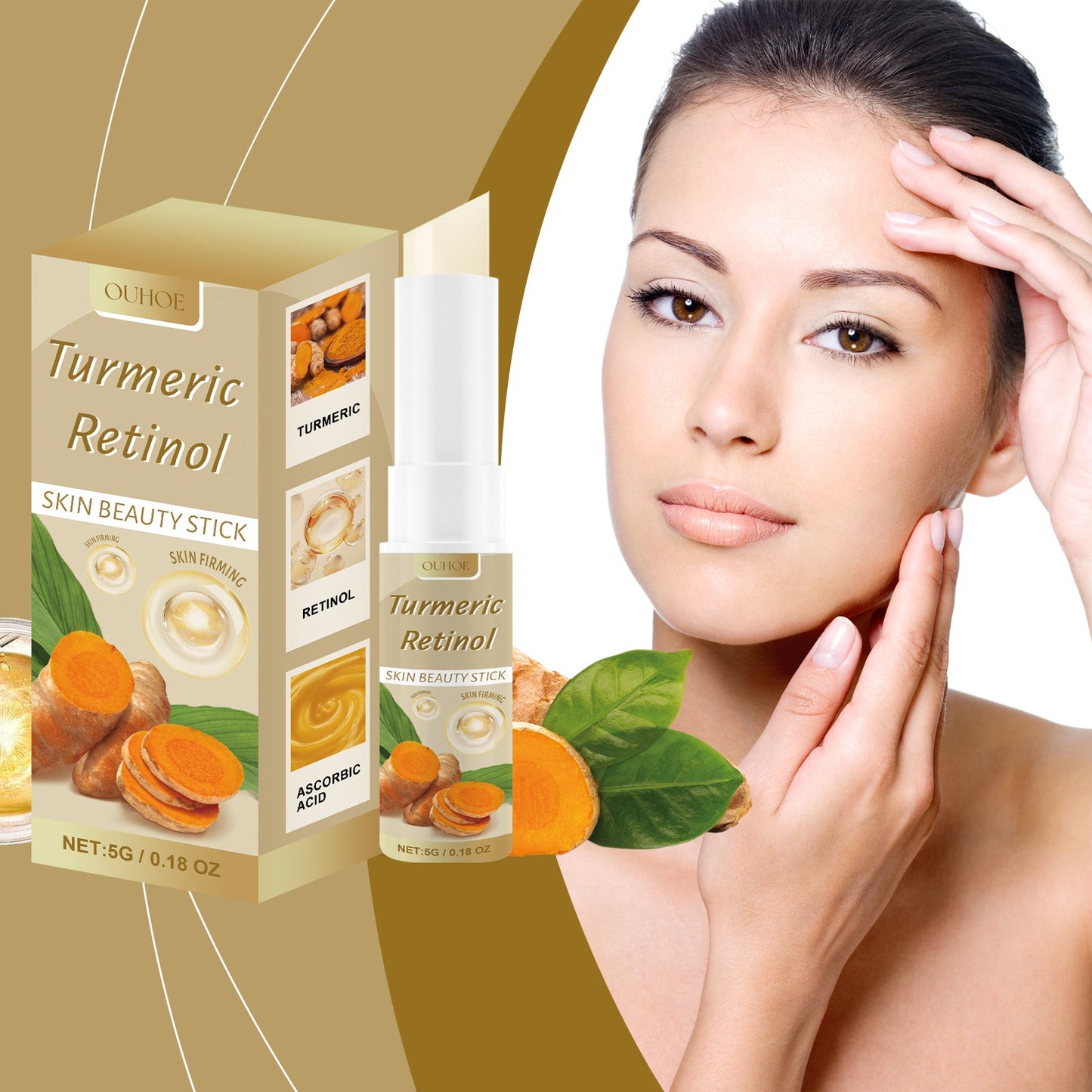 Ouhoe Turmeric And Retinol Beauty Bar Lightens Skin Texture, Brightens Collagen, Moisturizes And Refreshes Skin