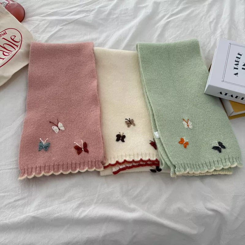 Butterfly Embroidered Knitted Scarf