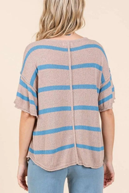 Mittoshop Striped Flounce Sleeve Knit Top