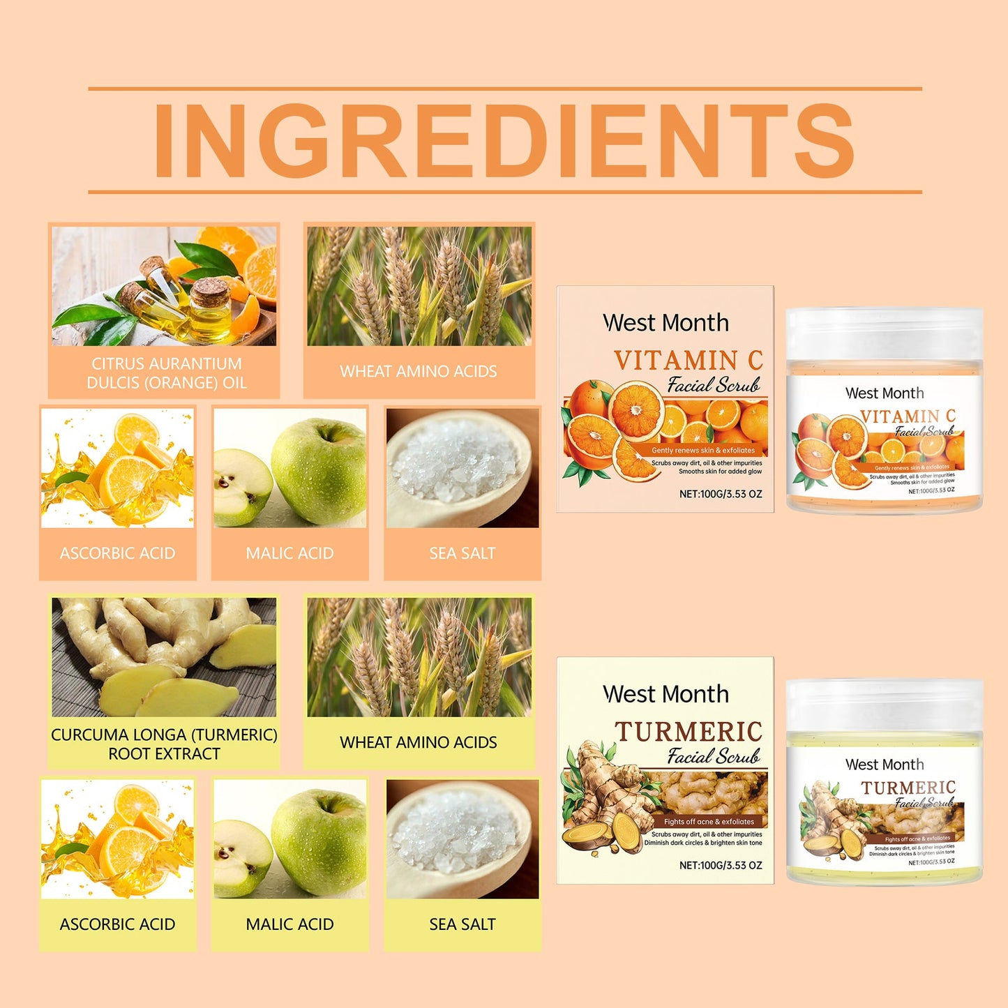 West&Month Facial Scrub, Gently Cleanses Facial Skin, Exfoliates, Moisturizes, Moisturizes And Brightened