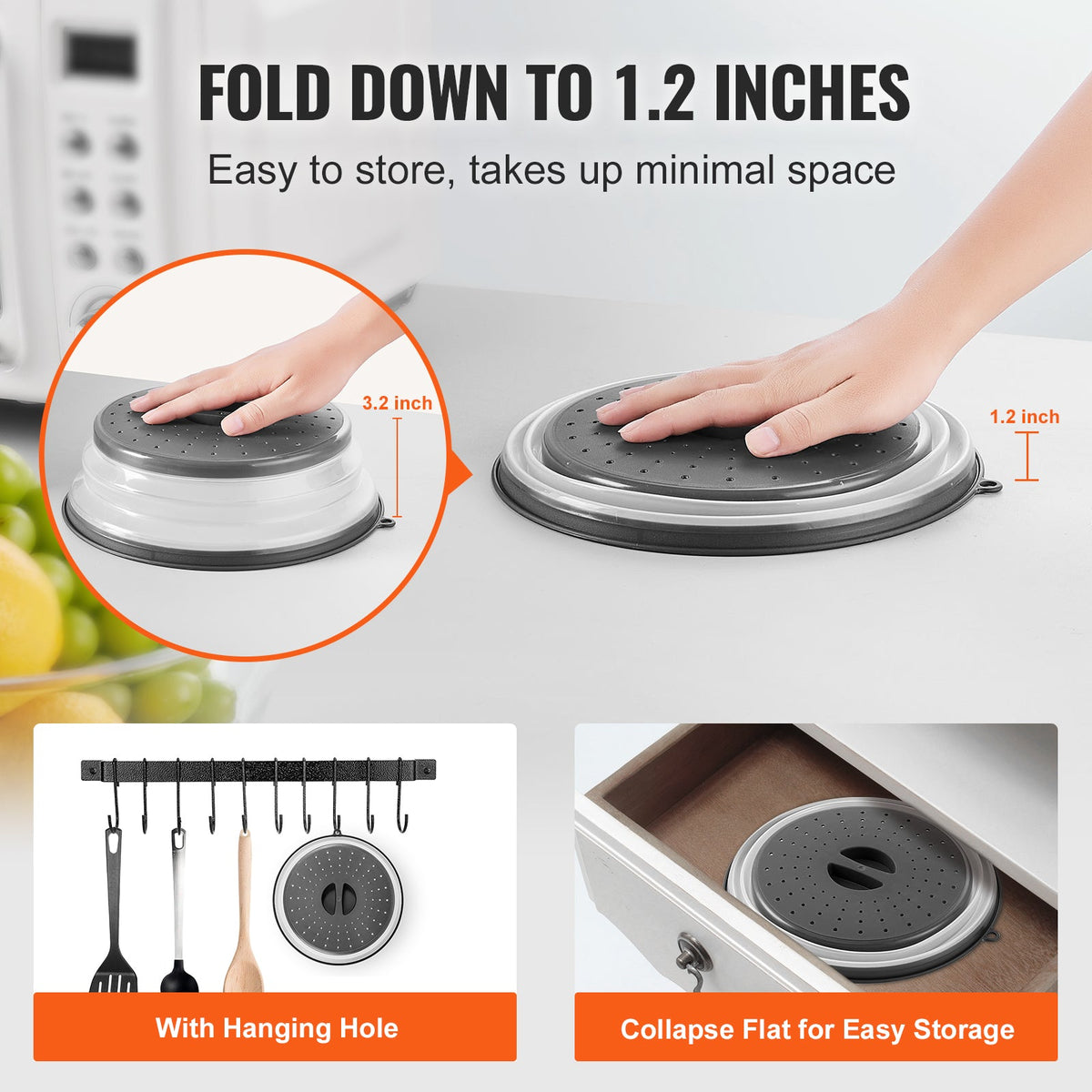 VEVOR 2PCS Microwave Splatter Covers 10.4Collapsible Microwave Food Lid