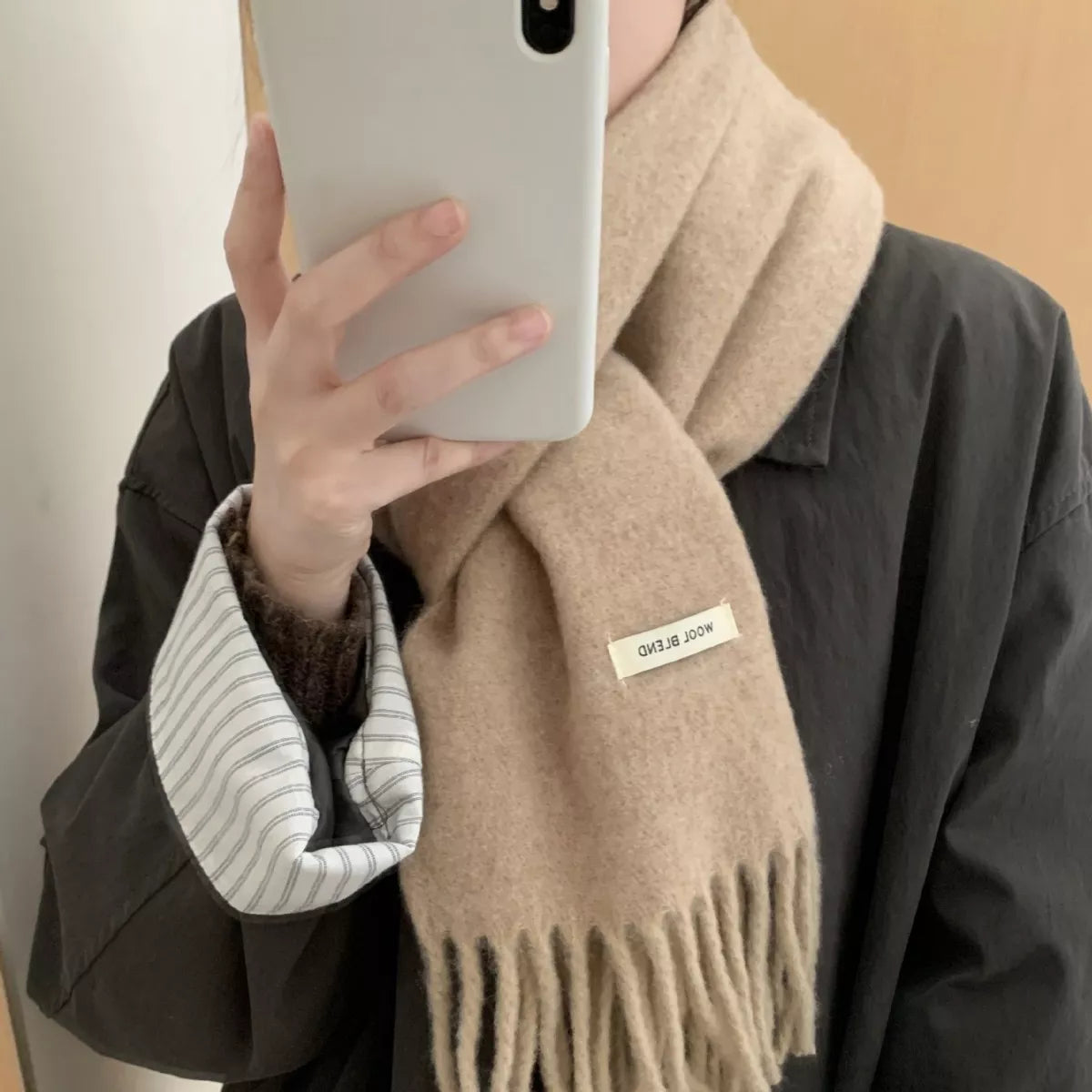Fringe Winter Wool Blend Scarf