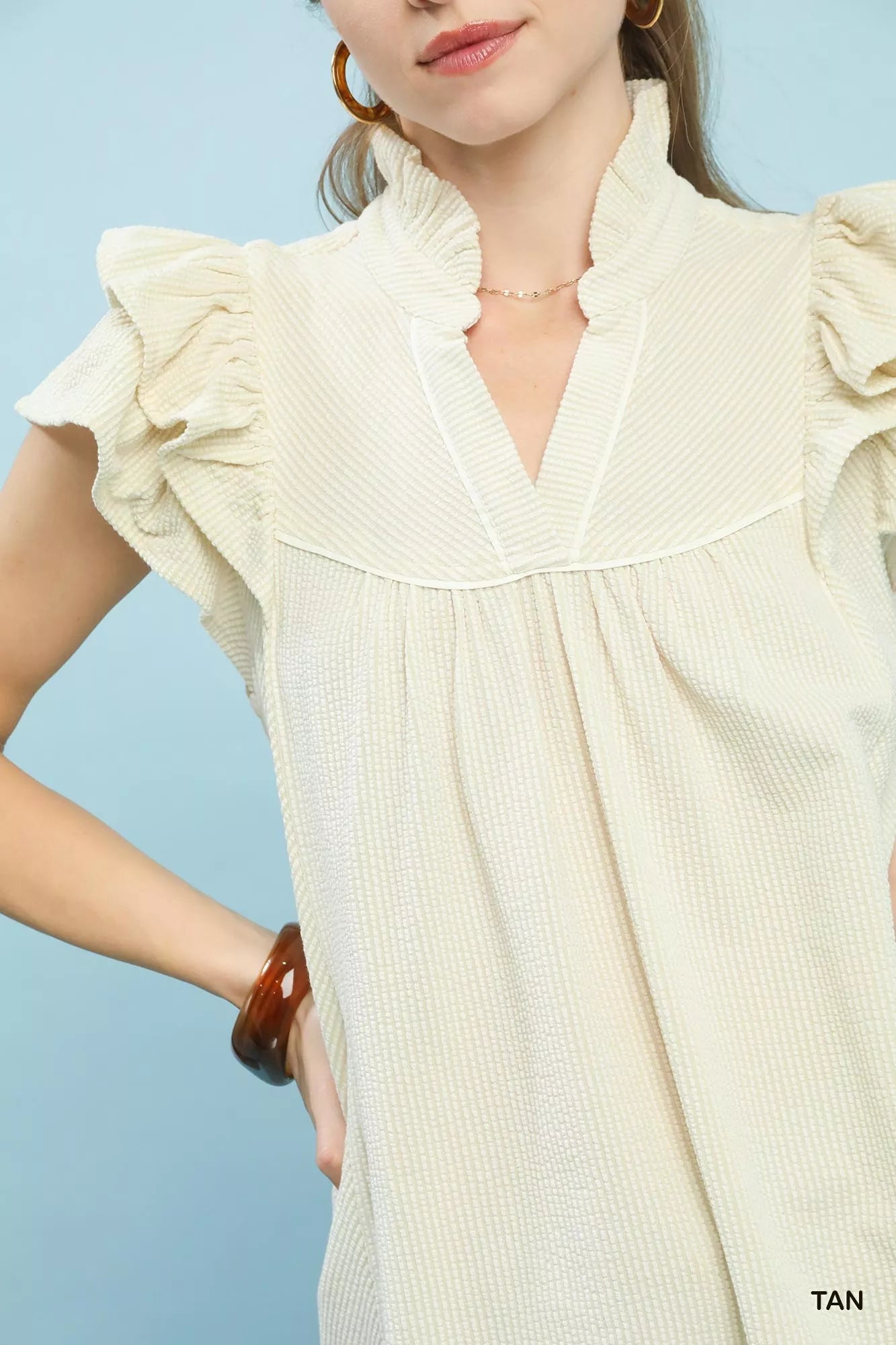 Umgee Ruffled Sleeve Textured Blouse