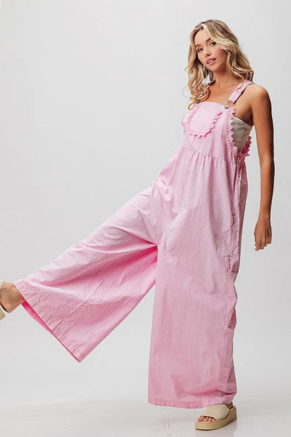 BiBi Lace Edge Detail Wide Leg Overall