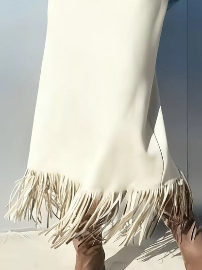 Suede Fringe Midi Skirt