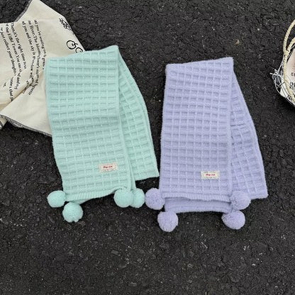 Waffle Knit Pom-Pom Scarf