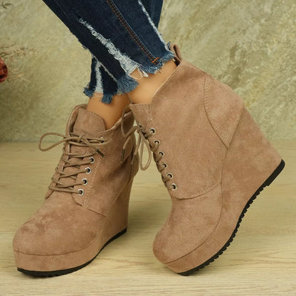 Lace-Up Wedge Ankle Boots