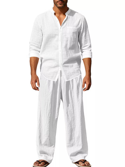 Men's Full Size Button Up Long Sleeve Shirt and Pants Plus Size