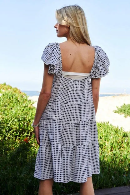 Davi & Dani Jacquard V-Neck Flutter Cap Sleeve Tiered Dress