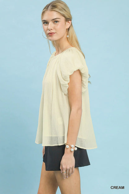 Umgee Crinkle Flutter Sleeve Peasant Top
