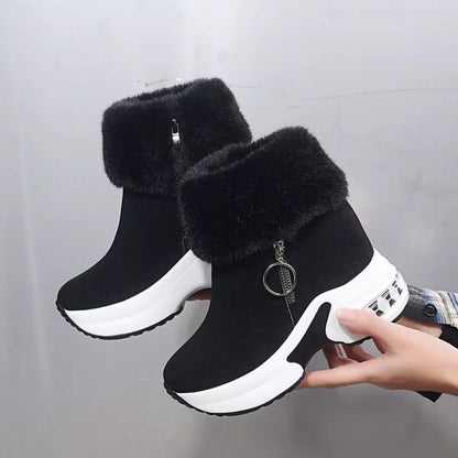 Fuzzy Side Zipper Platform Ankle Boots