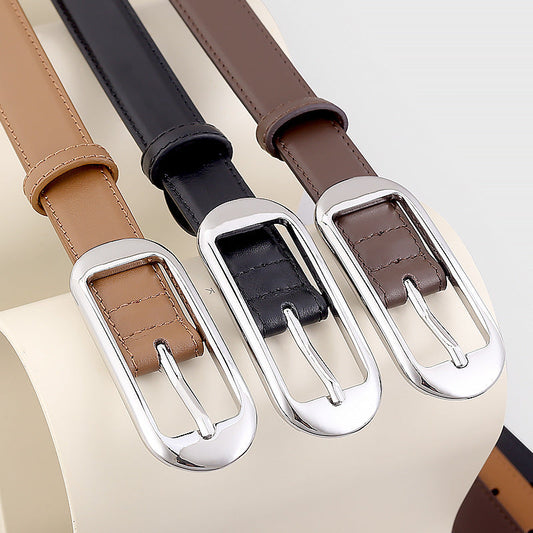 Leather Skinny Belt with Buckle