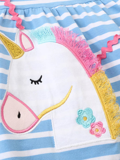 Children's Striped Unicorn Ruffle Sleeve Dress