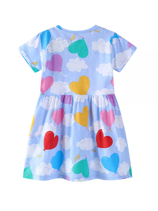 Children's Heart Balloon Print Short Sleeve Dress
